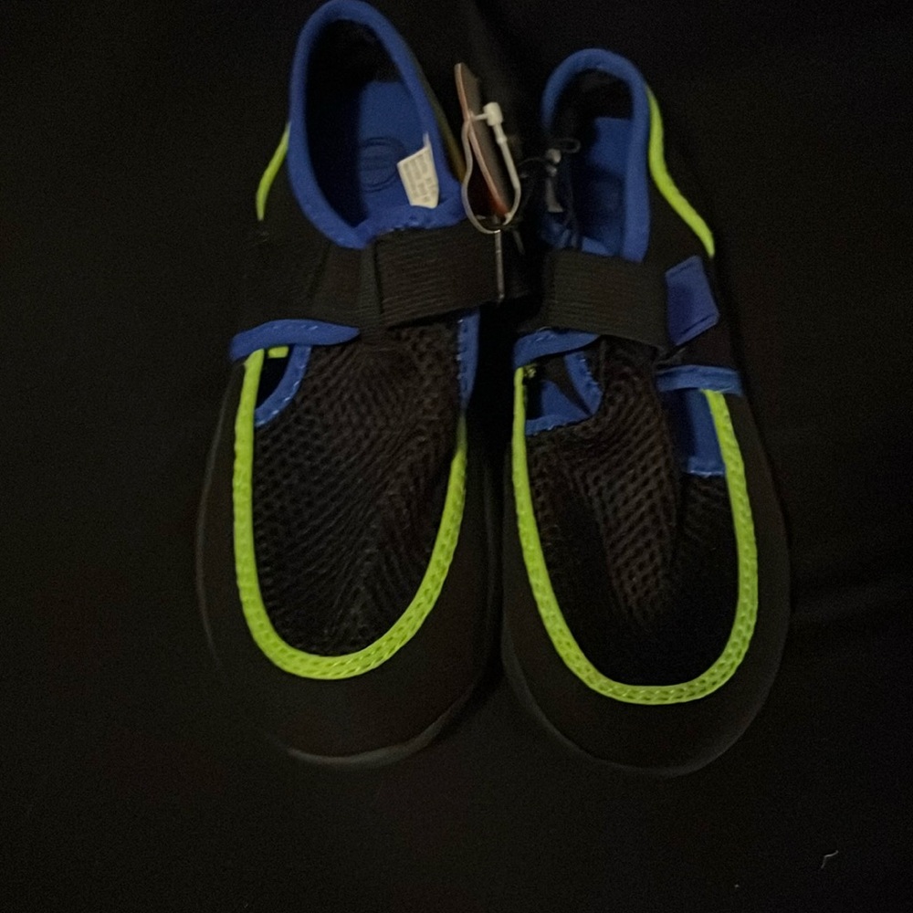 Kids black, green and blue water shoes